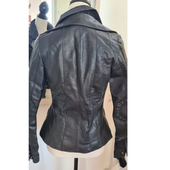 Vintage Anna Biagini black grey genuine leather biker jacket - Picture 6 of 7
